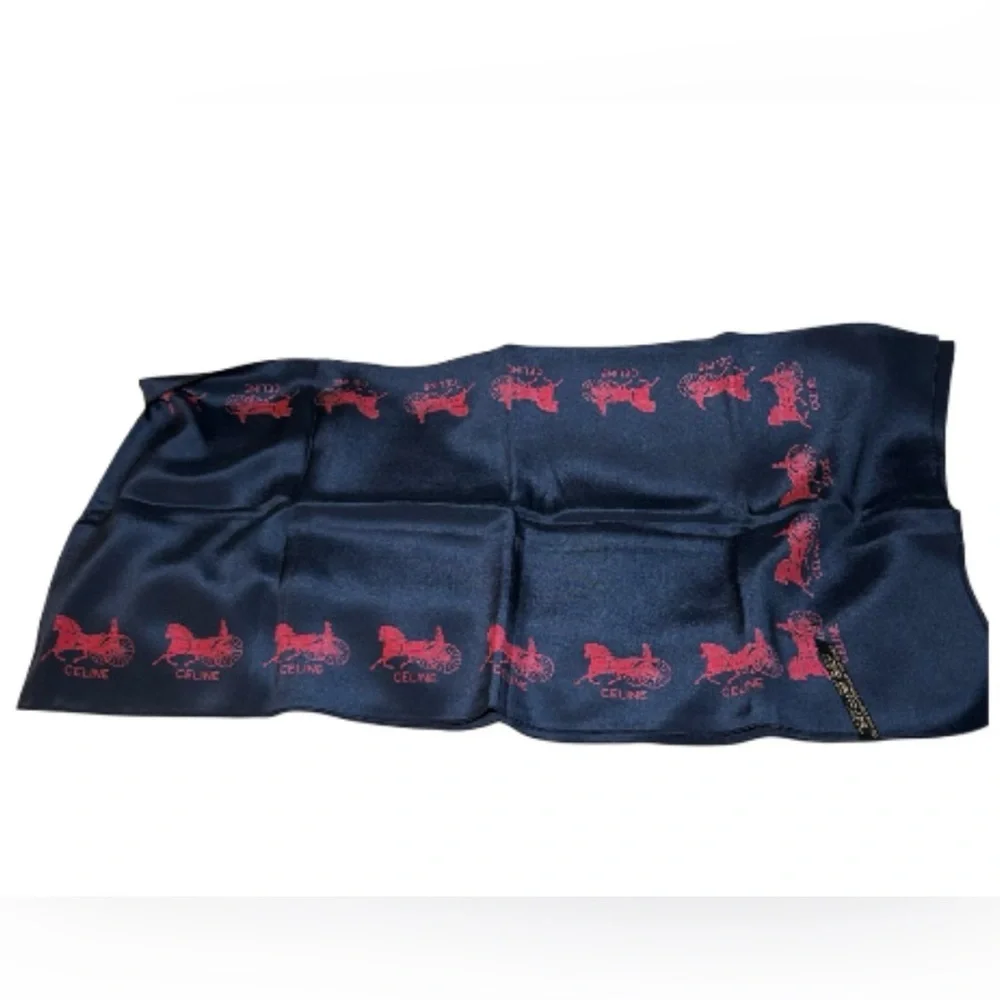 Celine Paris Navy and Red Silk Long Scarf